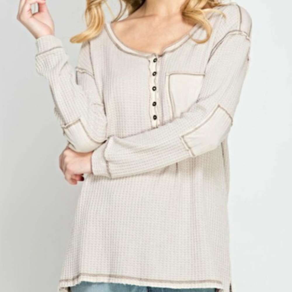 Anthro  Long Sleeve Waffle Henley Top CREAM SZ Small NWT
